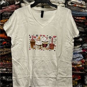 Gildan White Short Sleeve Tee with Cute Cat Design